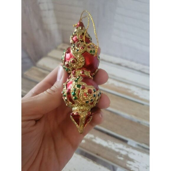 Red Gold Victorian ornament beaded Xmas tree - Picture 8 of 8